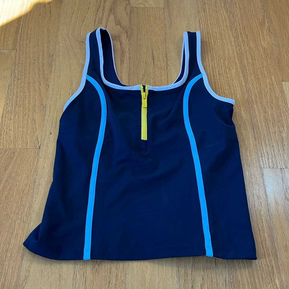 STAUD Navy Tank Top with Light Blue Piping and Yellow Zip